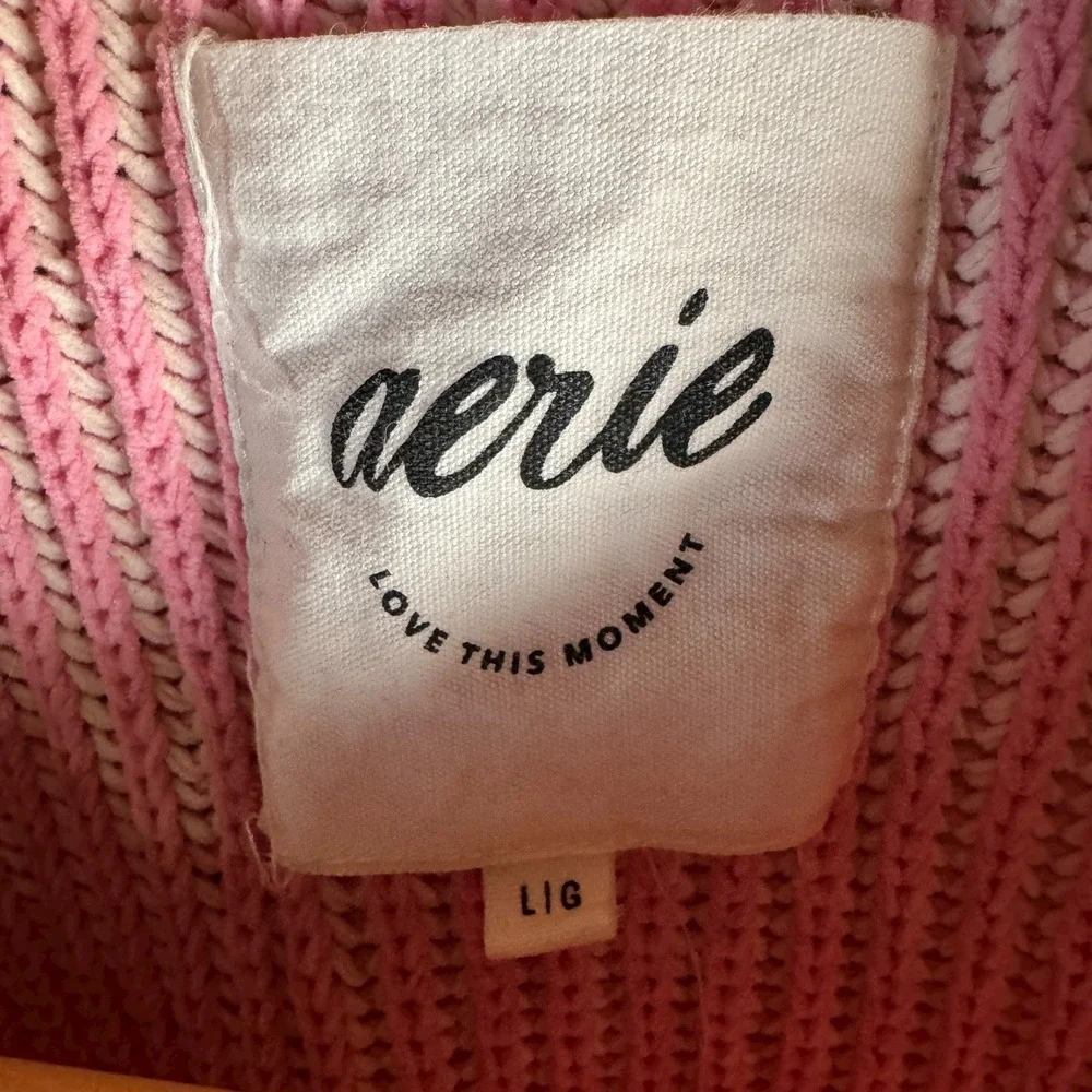Aerie Women's L Pink Cream Striped Oversized Sweater Cozy Minimalist - Picture 3 of 8